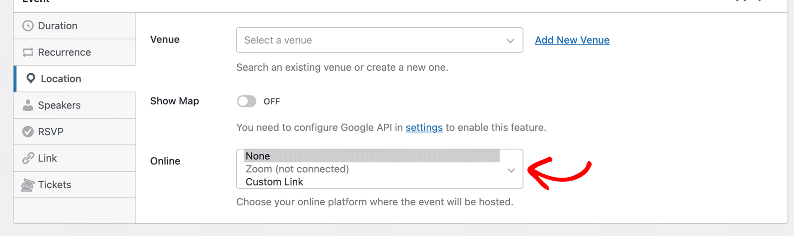 Online event options