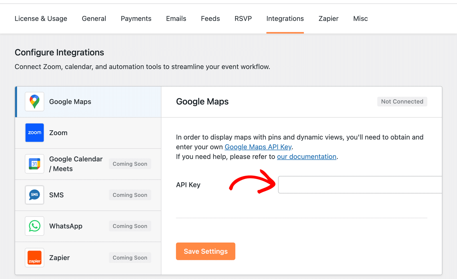 Google Maps integration panel