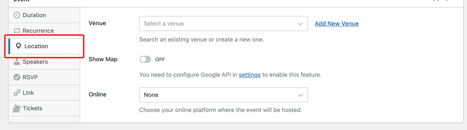 Click the Venue tab