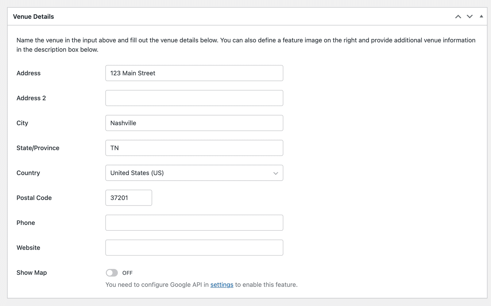 Edit venue page