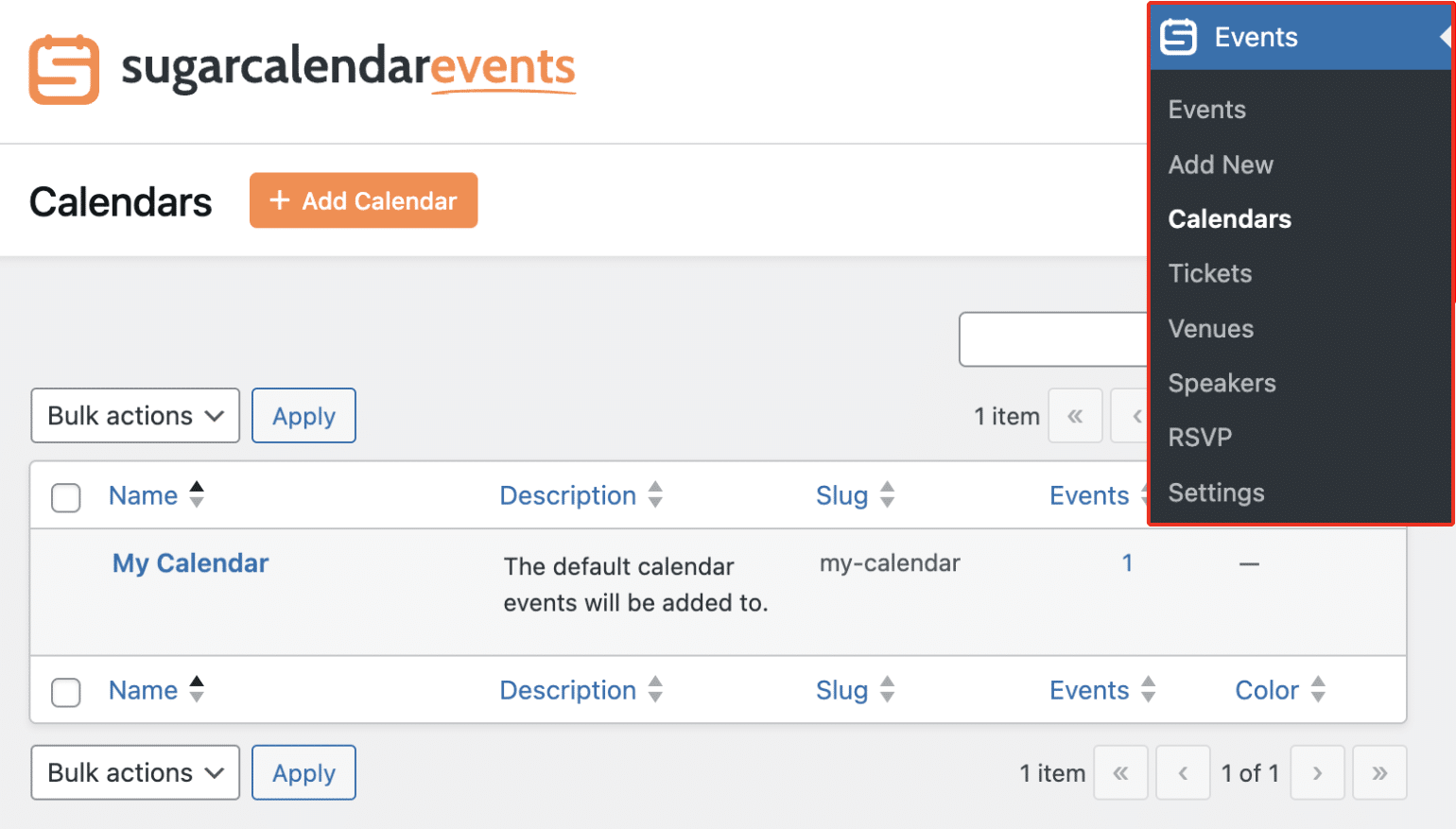 Calendars page