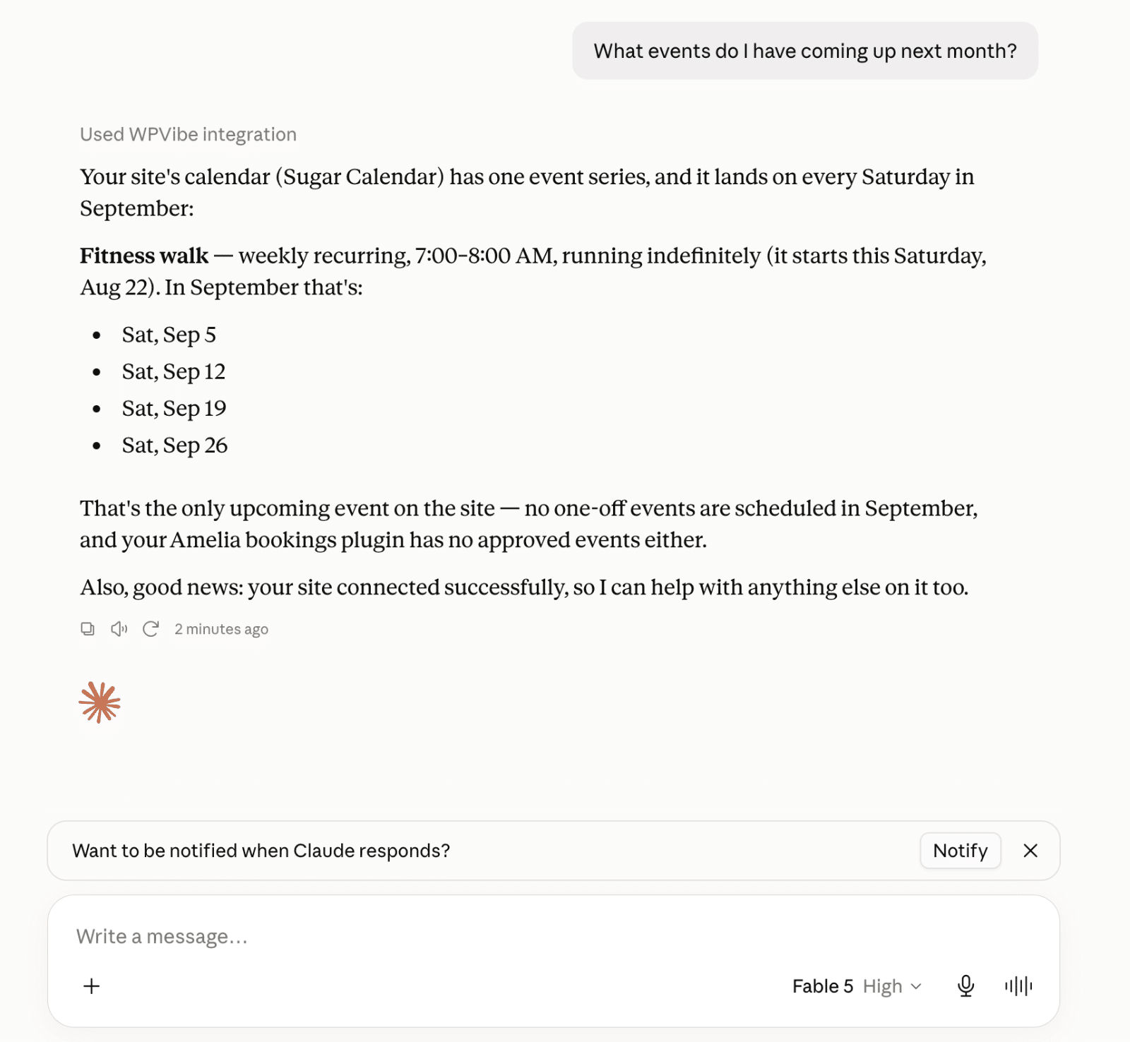 claude-sce-chat - Sugar Calendar Claude chat UI retrieving Sugar Calendar Events data