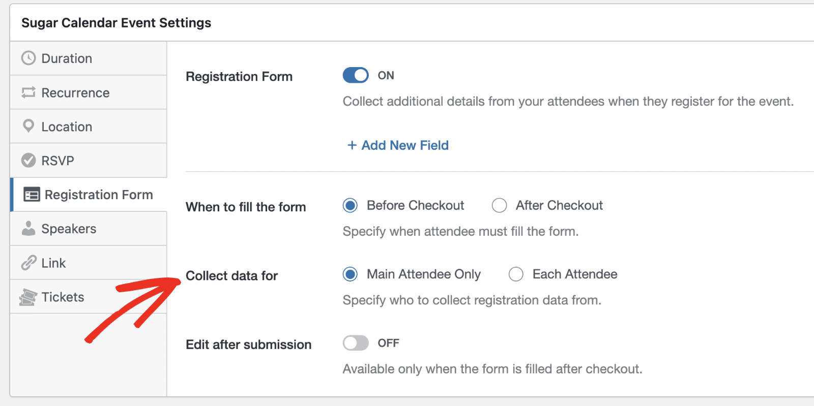 The Collect data for setting