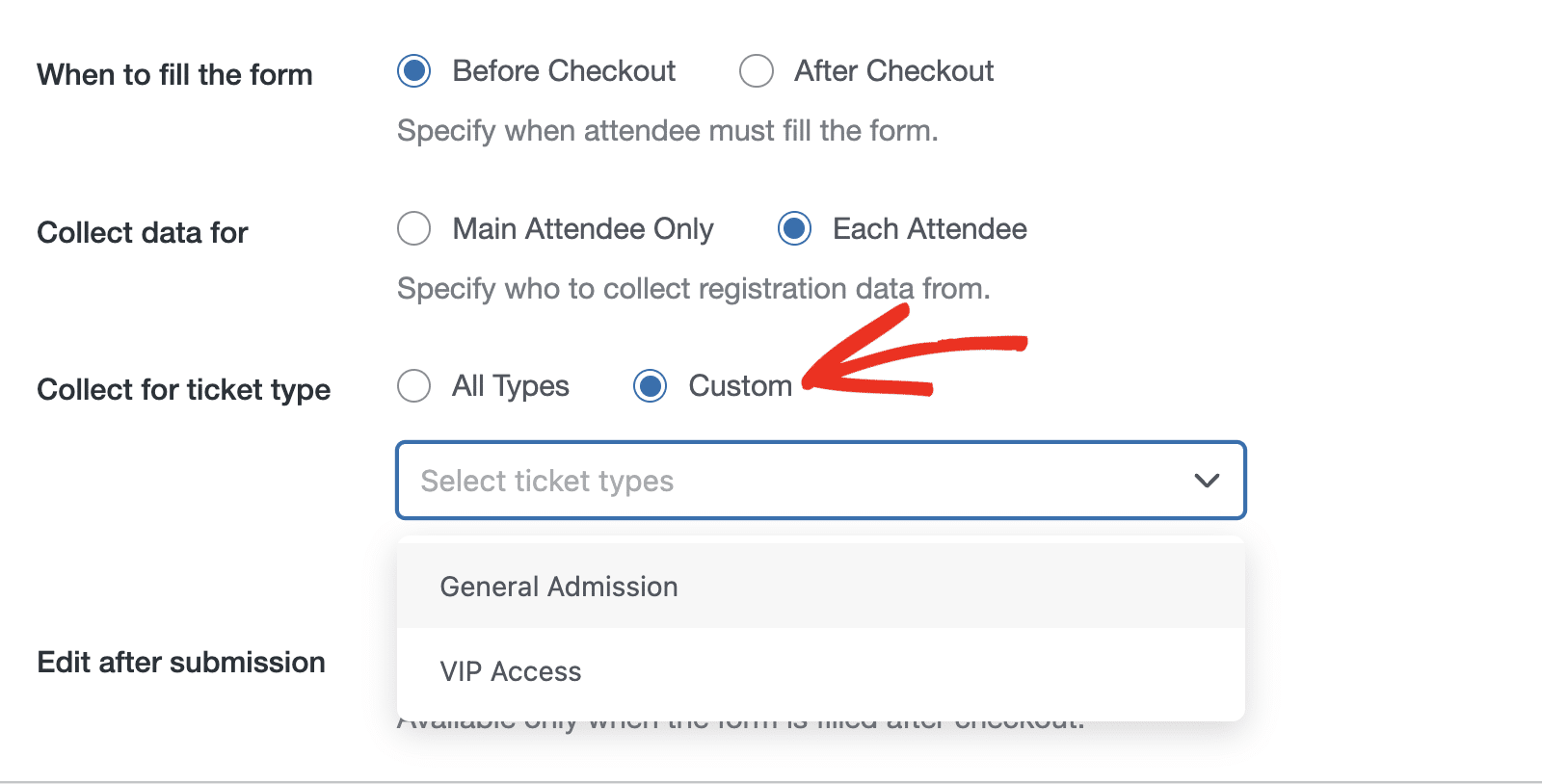 Select custom ticket type