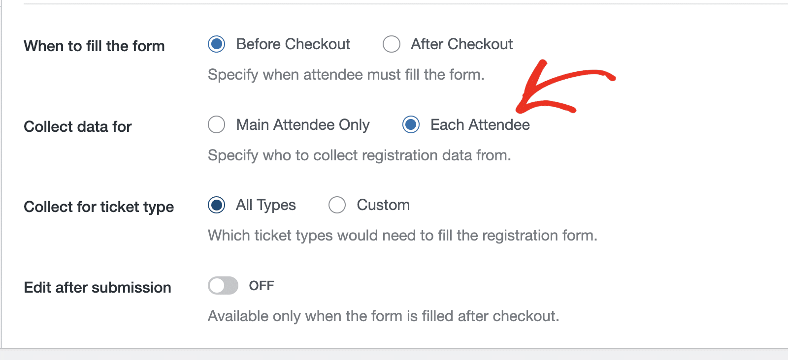 Each attendee option