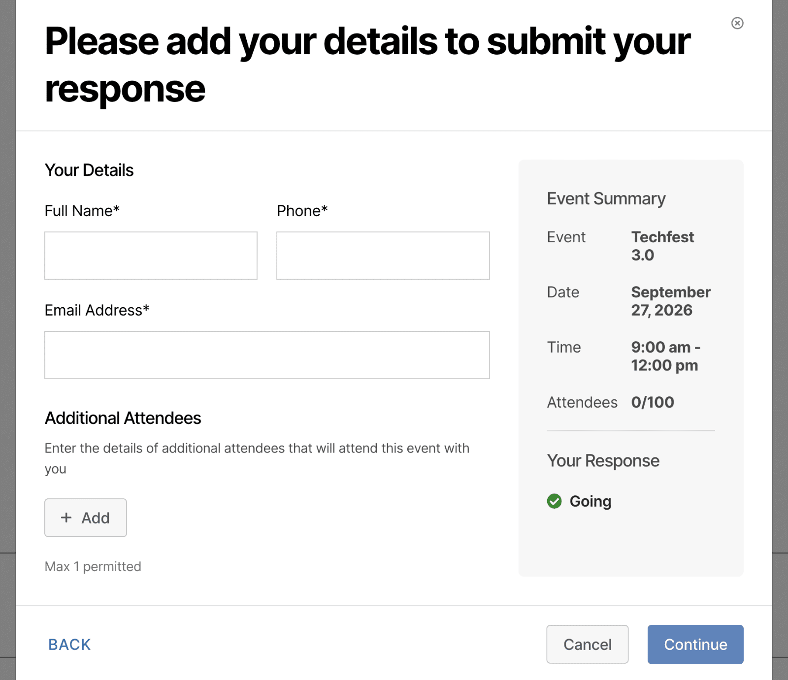 RSVP frontend preview