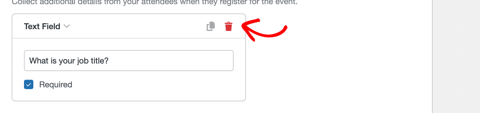 The copy and trash icons on a field block header