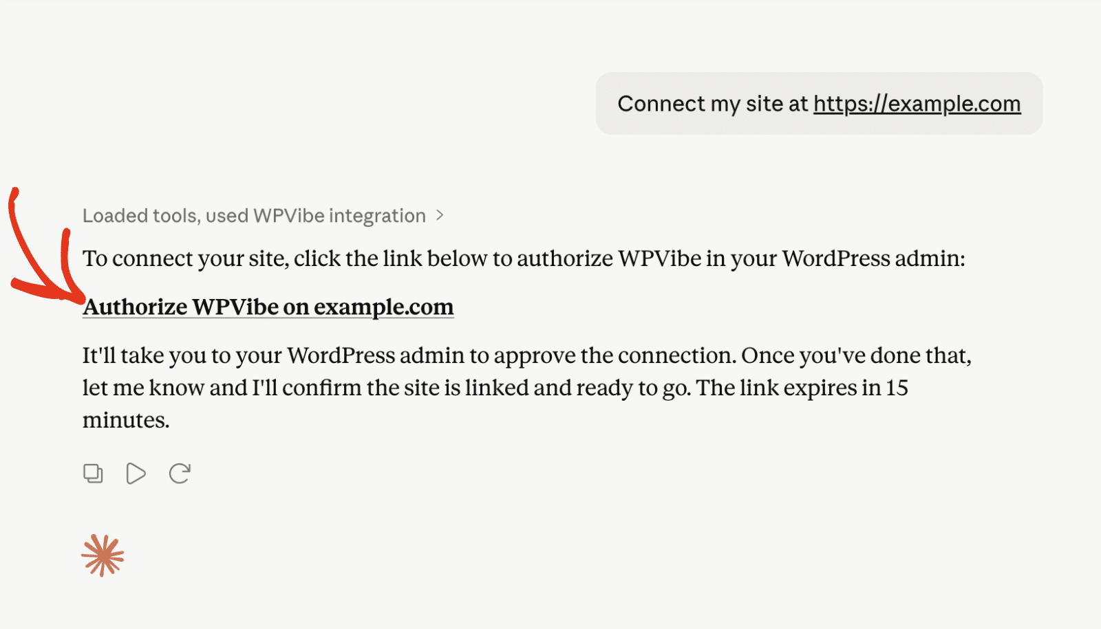 the authorization link returned by the AI assistant in the chat window