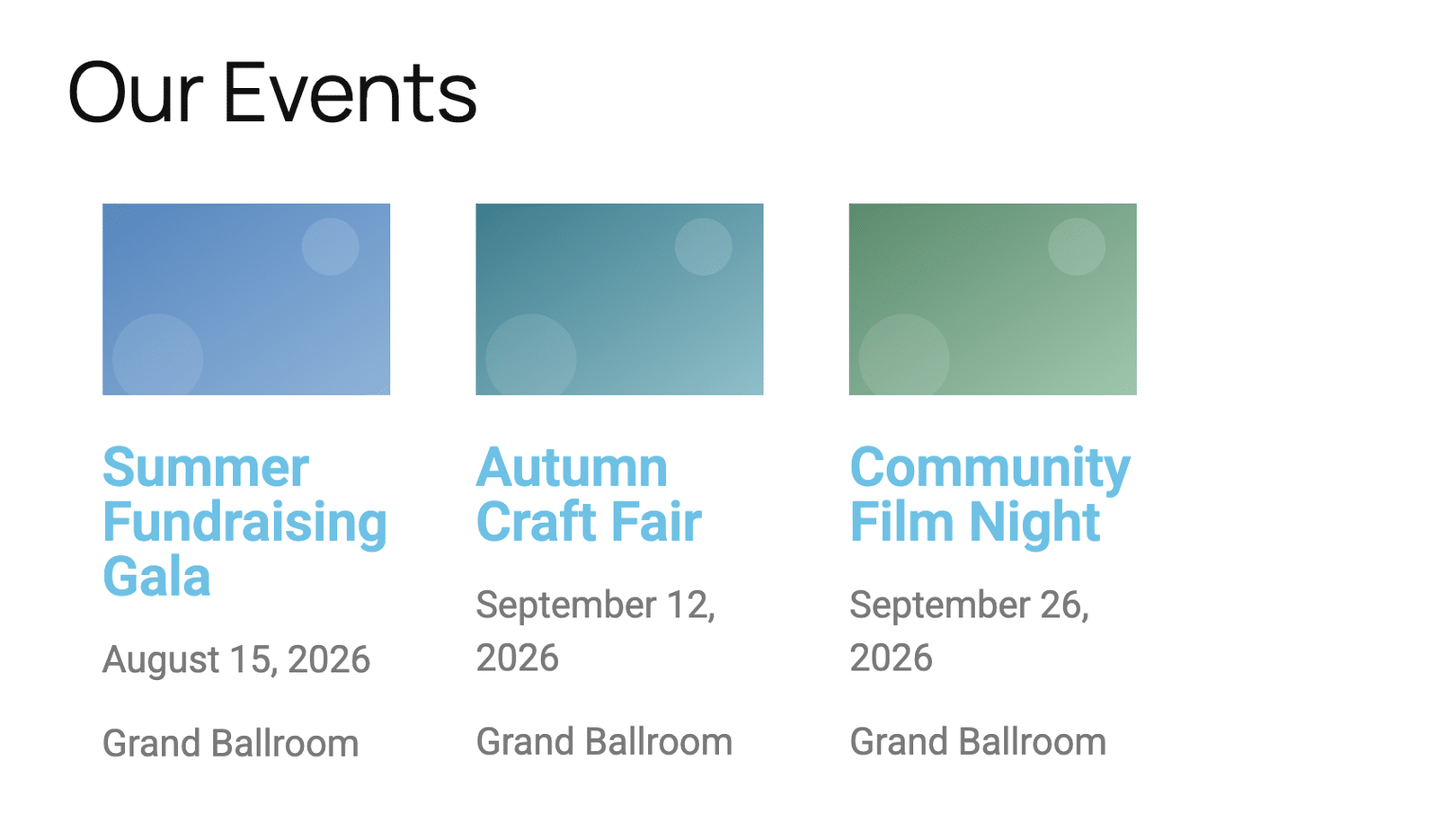 the front end showing a Loop Grid of event cards