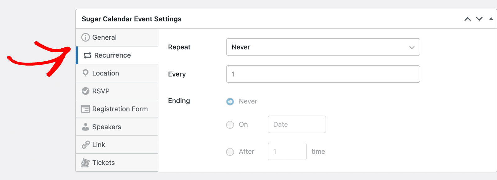 the Recurrence tab