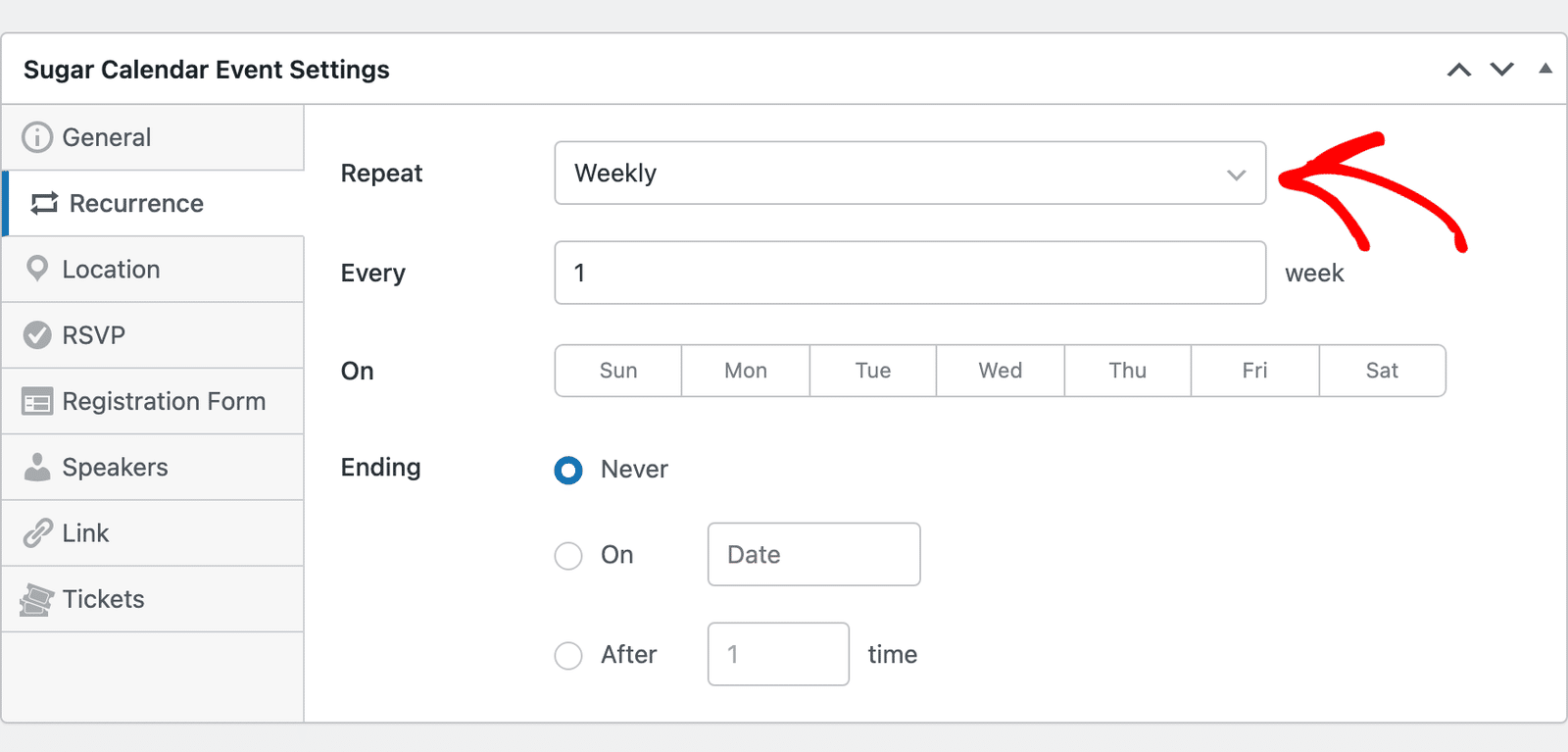 the Repeat dropdown
