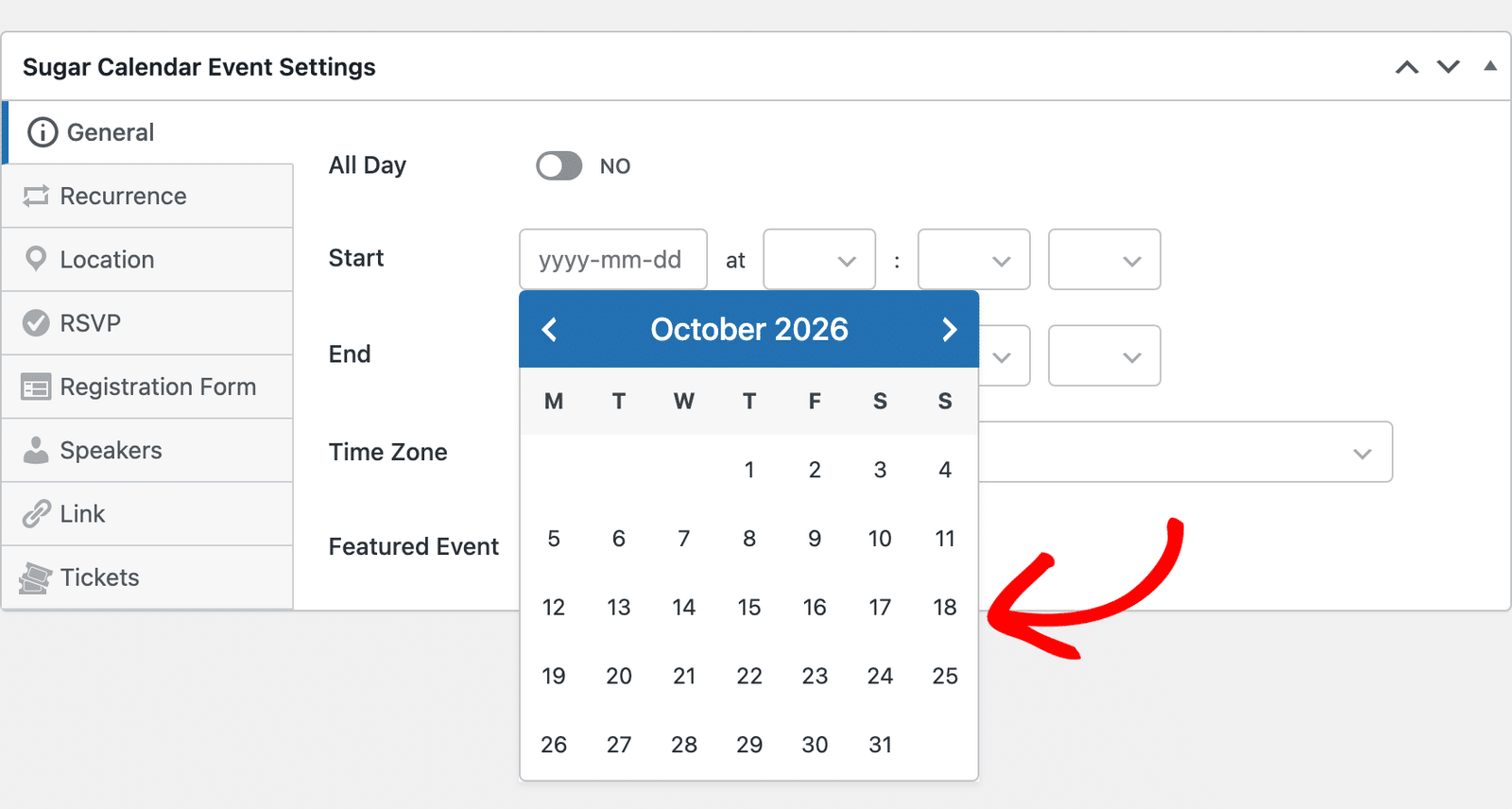 choosing the start date from the date picker