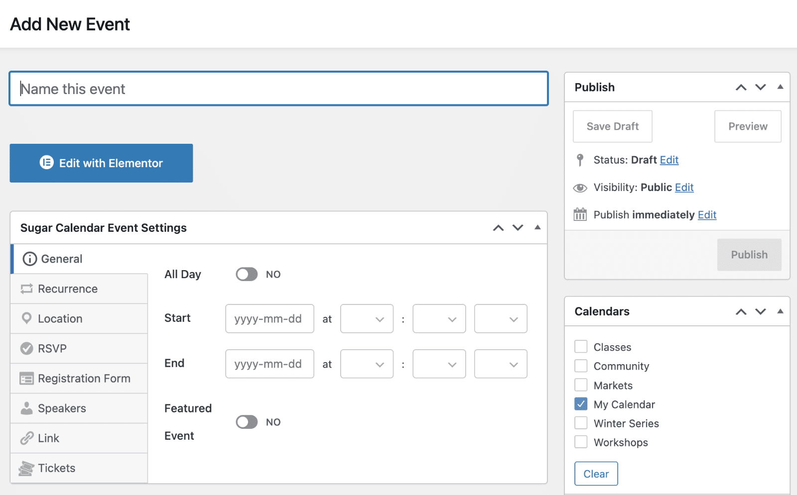 the classic event editor