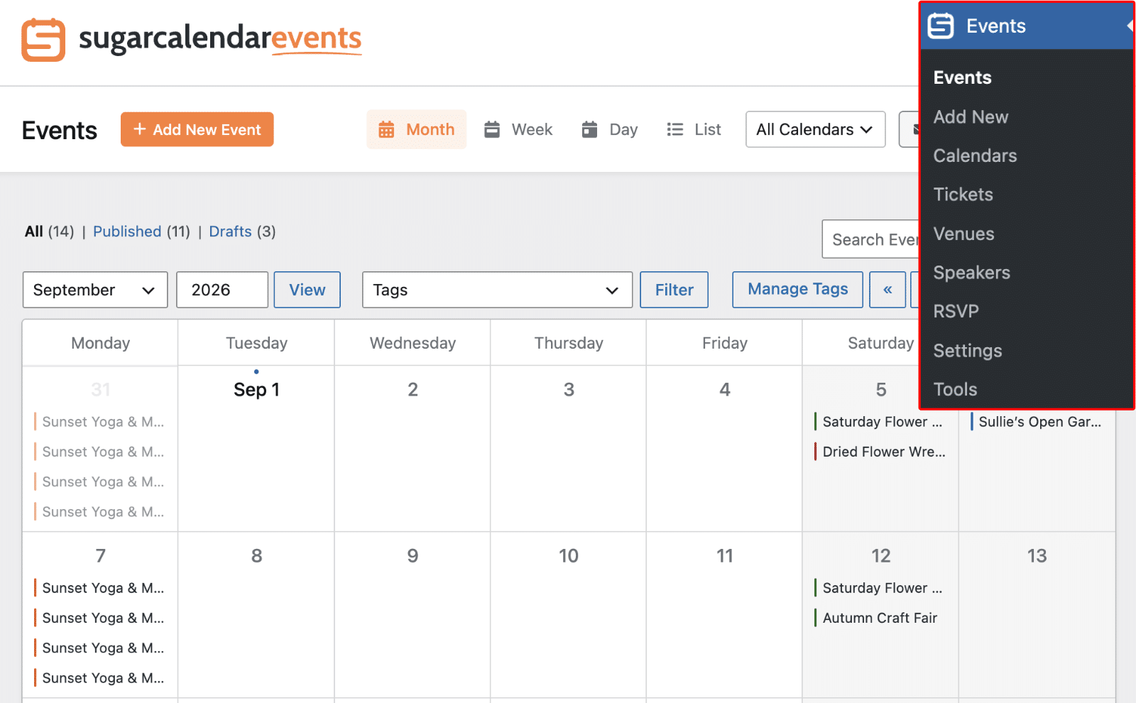 Sugar Calendar Events overview