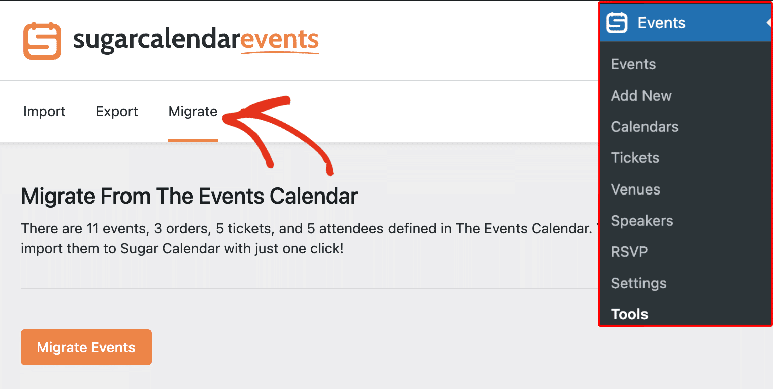 Select the Migrate tab