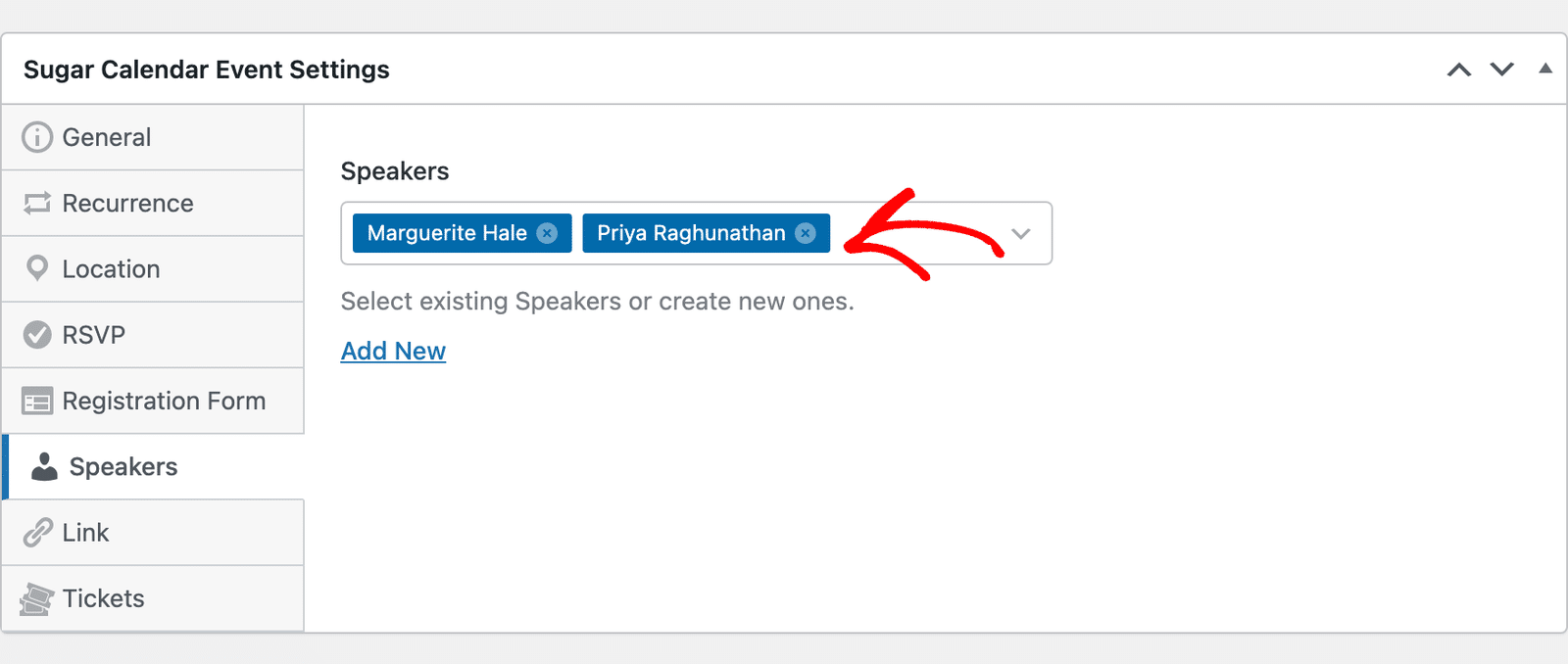 two speakers selected in the Speakers field