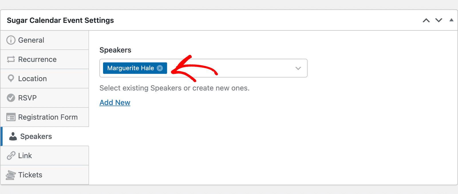 a speaker selected in the Speakers field
