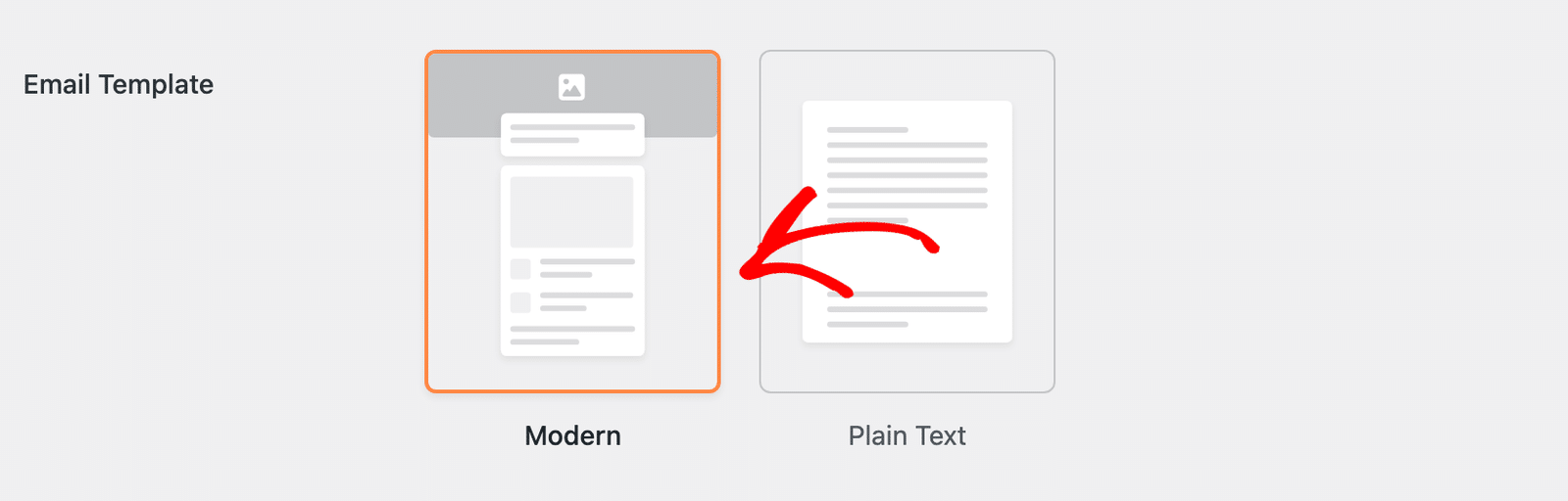 the Email Template control with the Modern and Plain Text cards