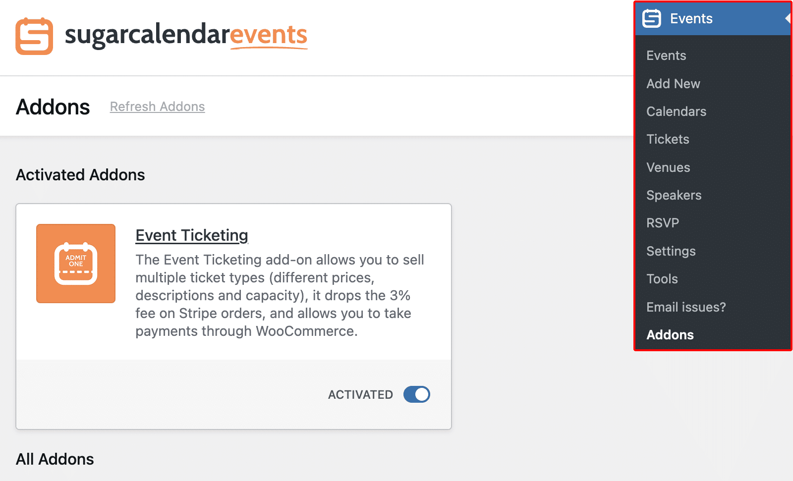 Opening the Sugar Calendar addons page