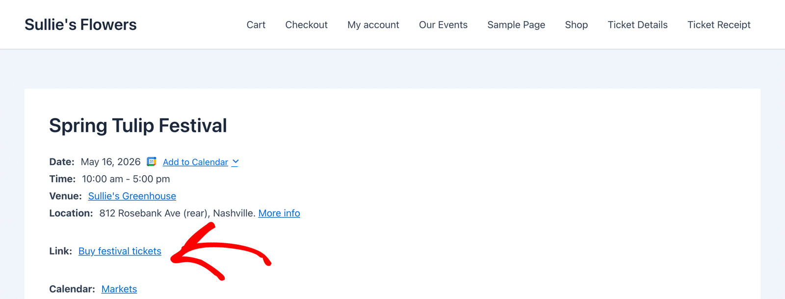 The Link row in the event details on a single event page