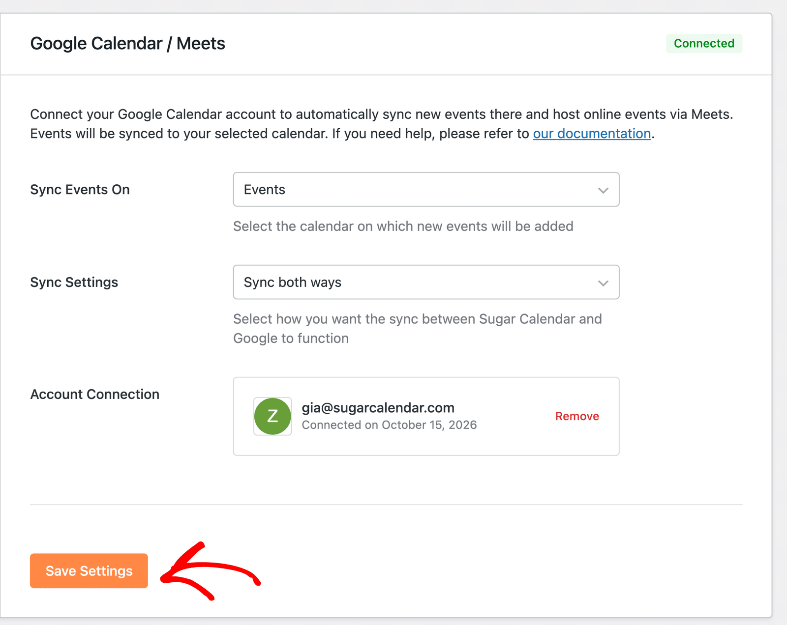 Choosing a calendar and sync direction for the Google Calendar integration