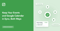 Green left panel with announcement text; right side shows a circular bidirectional sync diagram with icons and a 'Syncs both ways' badge.