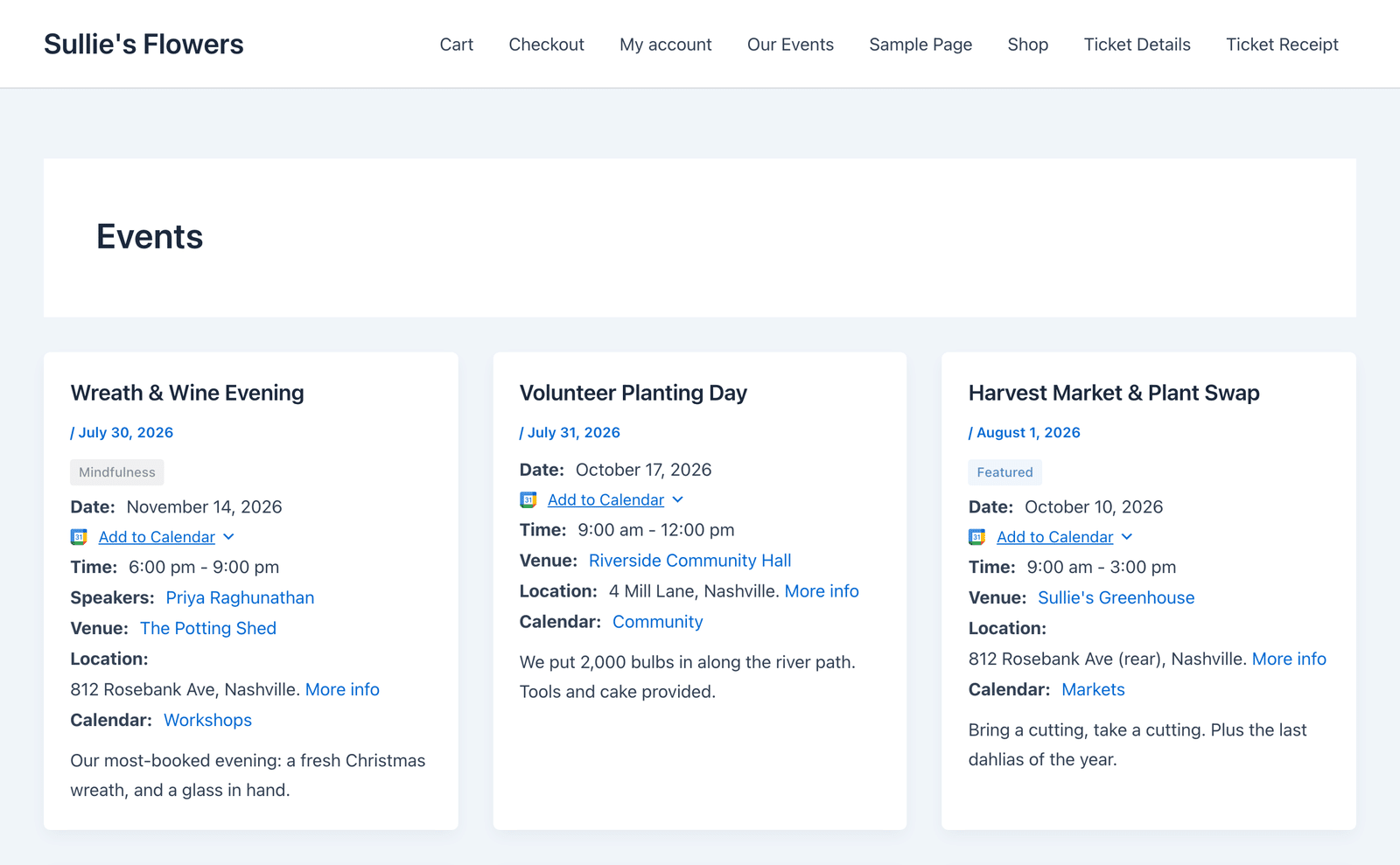 The events archive displayed by a custom archive-sc_event.php template