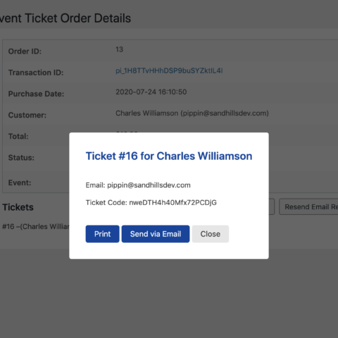 Ticket Details on Order